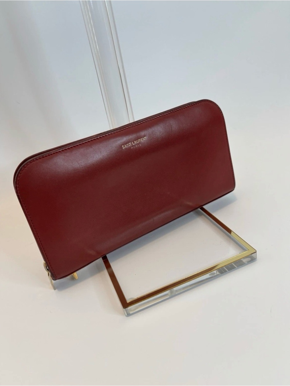 Saint Laurent (YSL) ($850) Rive Gauche Rouge Long Wallet with Wristlet Hook AUTH